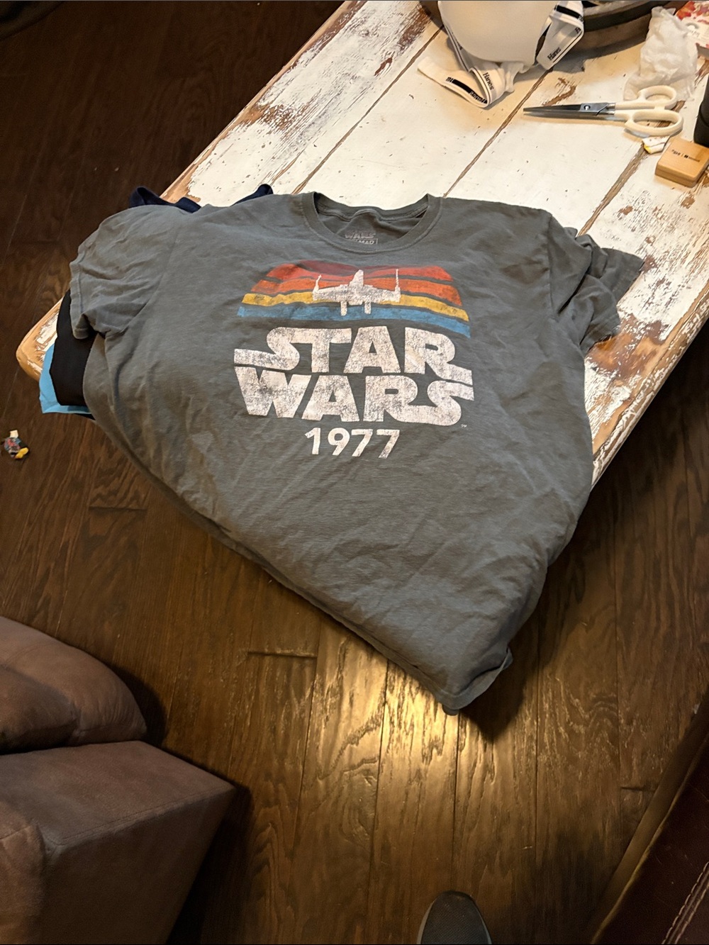 Star Wars Gray Short Sleeve Tee with Retro Rainbow Graphic